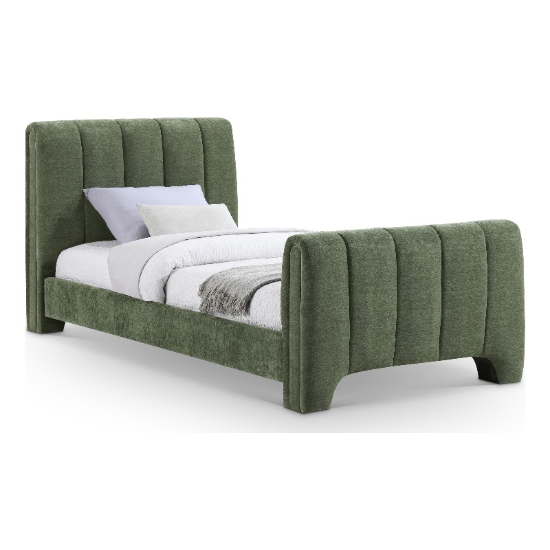 Bowery Hill Contemporary Soft Green Chenille Fabric Twin Bed