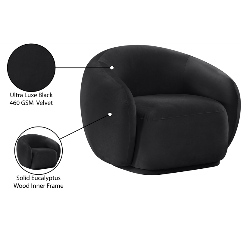 Bowery Hill Contemporary Solid Wood Inner Frame Black Durable Velvet Chair
