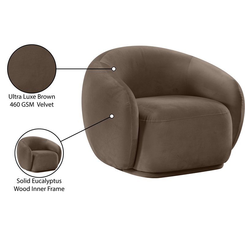 Bowery Hill Contemporary Solid Wood Inner Frame Brown Durable Velvet Chair