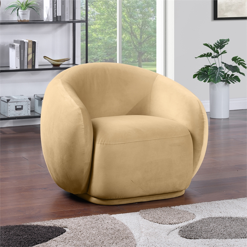 Bowery Hill Contemporary Solid Wood Inner Frame Camel Durable Velvet Chair