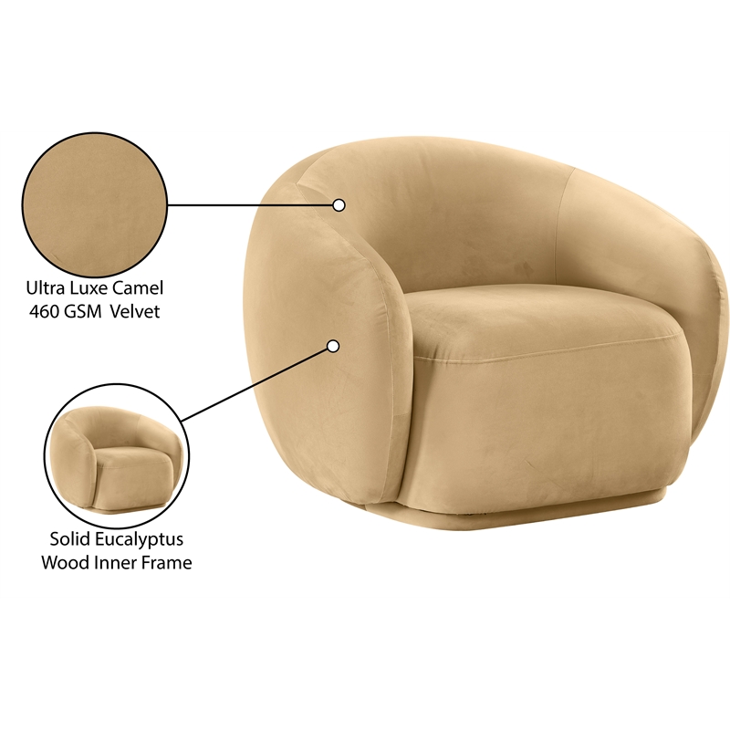 Bowery Hill Contemporary Solid Wood Inner Frame Camel Durable Velvet Chair