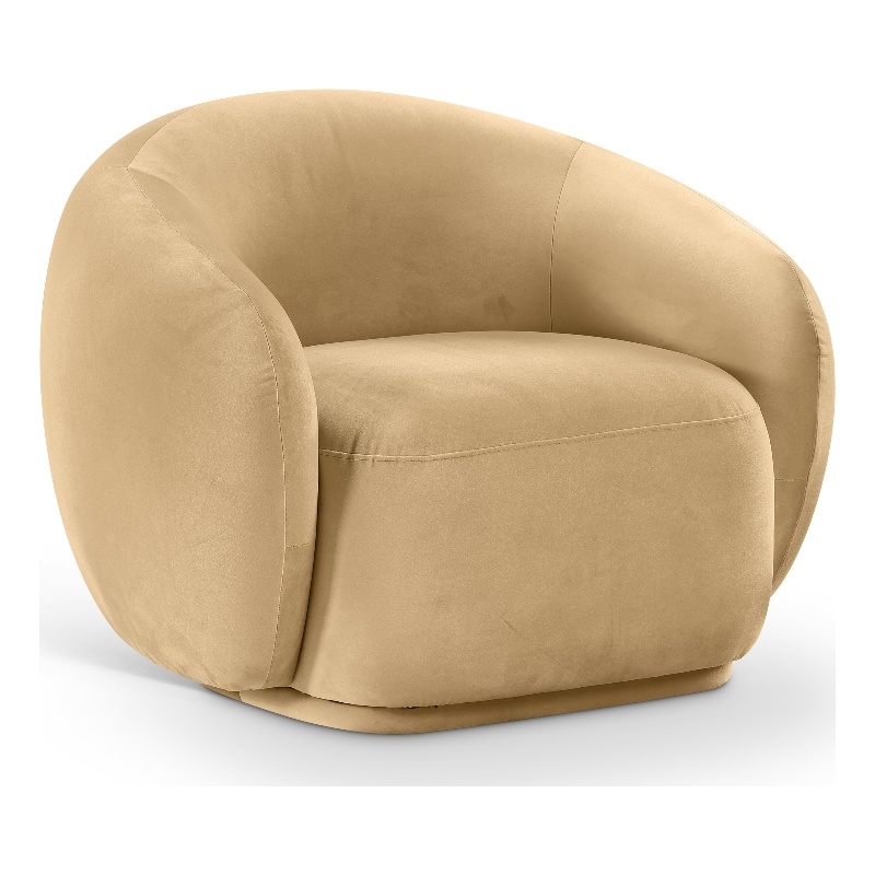 Bowery Hill Contemporary Solid Wood Inner Frame Camel Durable Velvet Chair
