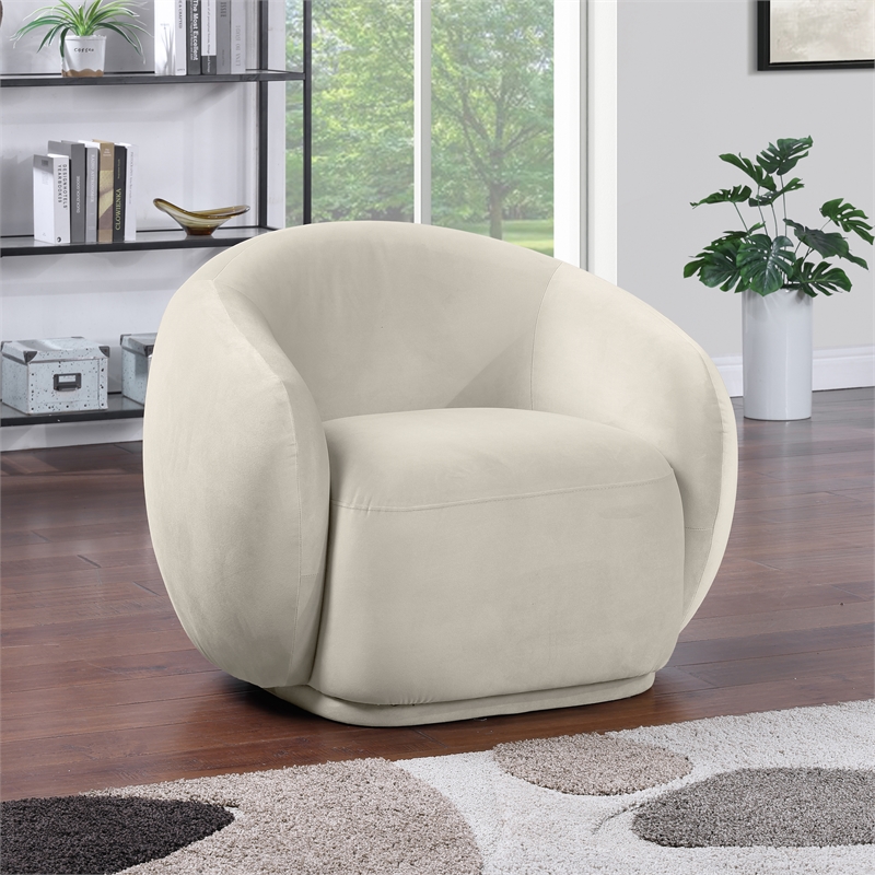 Bowery Hill Contemporary Solid Wood Inner Frame Cream Durable Velvet Chair
