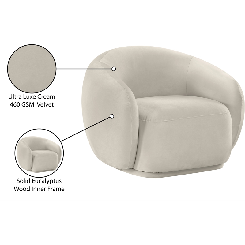 Bowery Hill Contemporary Solid Wood Inner Frame Cream Durable Velvet Chair