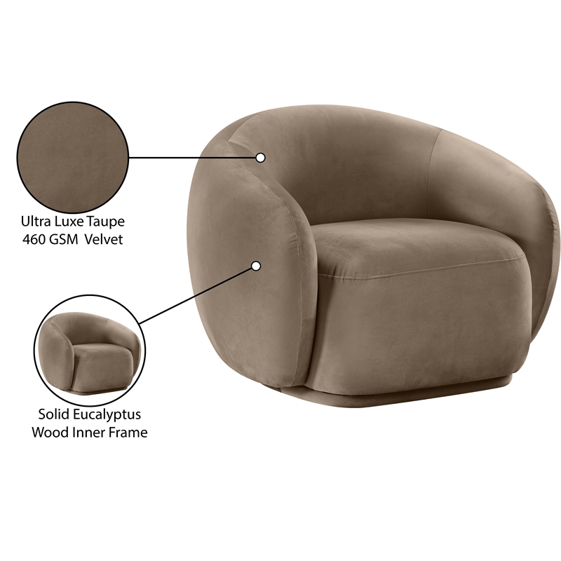 Bowery Hill Contemporary Solid Wood Inner Frame Taupe Durable Velvet Chair