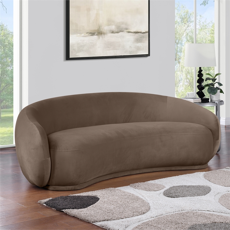 Bowery Hill Contemporary Solid Wood Inner Frame Brown Durable Velvet Sofa