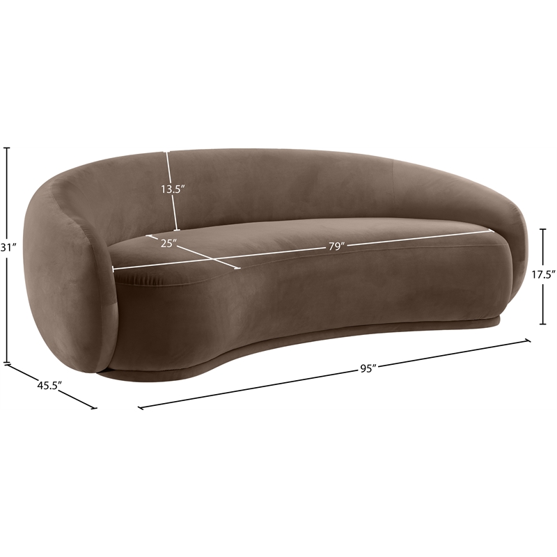 Bowery Hill Contemporary Solid Wood Inner Frame Brown Durable Velvet Sofa