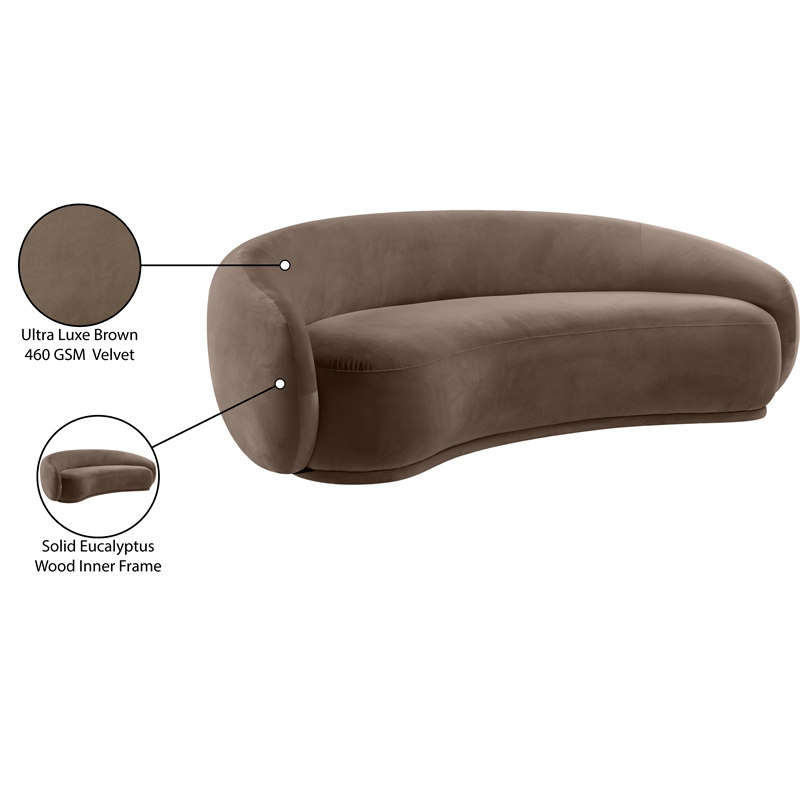 Bowery Hill Contemporary Solid Wood Inner Frame Brown Durable Velvet Sofa