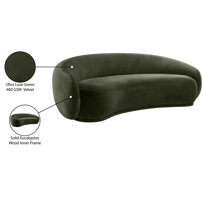 Bowery Hill Contemporary Solid Wood Inner Frame Green Durable Velvet Sofa