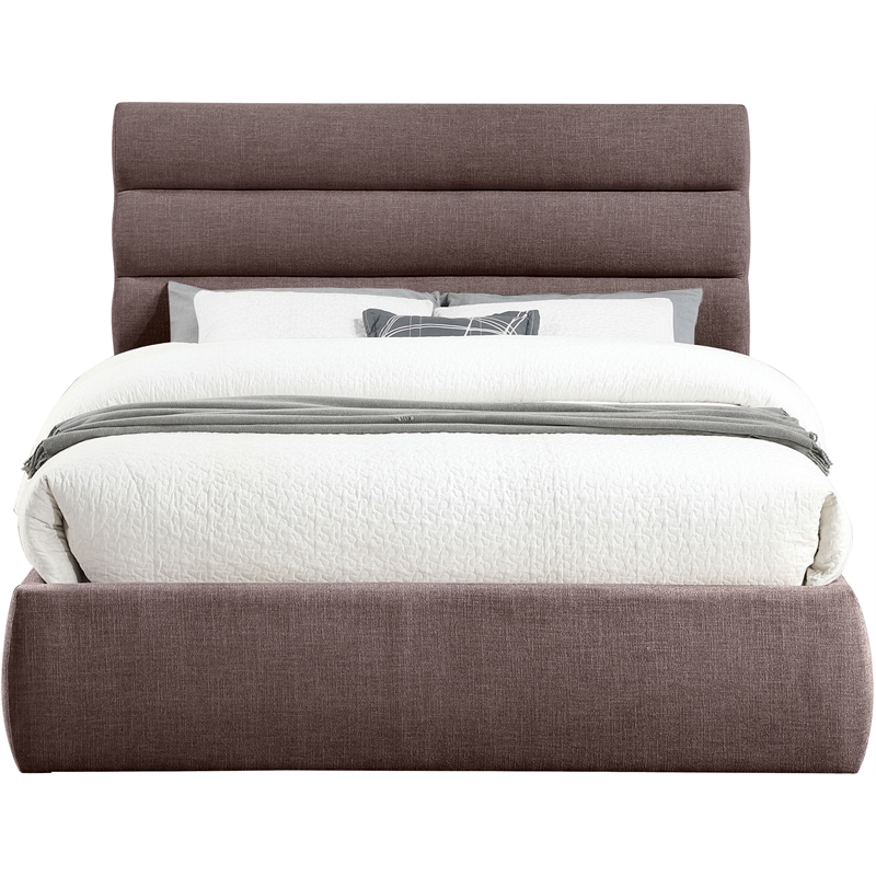 Bowery Hill Contemporary Upholstered Brown Linen Textured Fabric Queen Bed