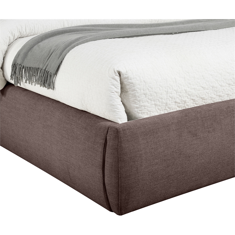 Bowery Hill Contemporary Upholstered Brown Linen Textured Fabric Queen Bed