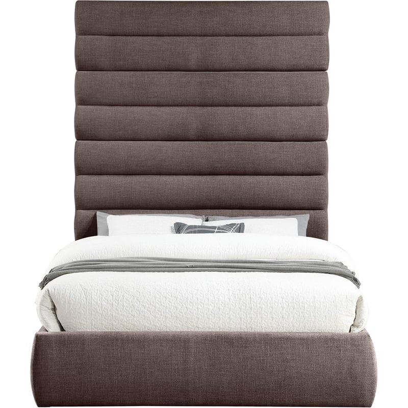 Bowery Hill Contemporary Upholstered Brown Linen Textured Fabric Queen Bed