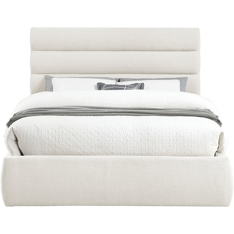 Bowery Hill Contemporary Upholstered Cream Linen Textured Fabric Queen Bed