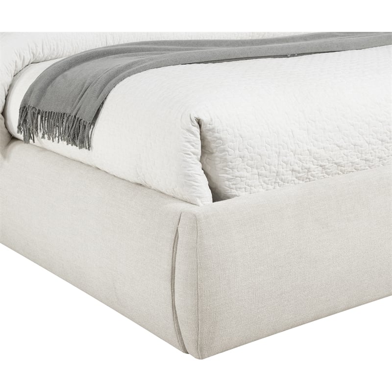Bowery Hill Contemporary Upholstered Cream Linen Textured Fabric Queen Bed