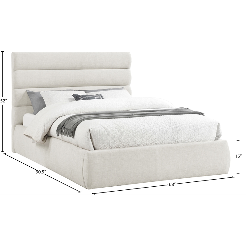 Bowery Hill Contemporary Upholstered Cream Linen Textured Fabric Queen Bed