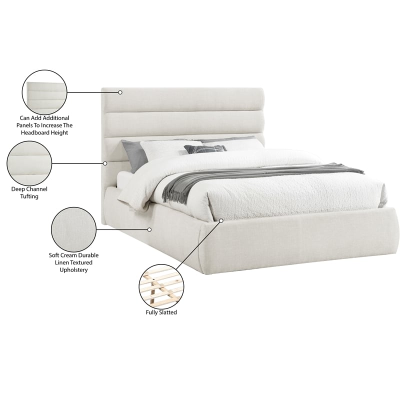Bowery Hill Contemporary Upholstered Cream Linen Textured Fabric Queen Bed