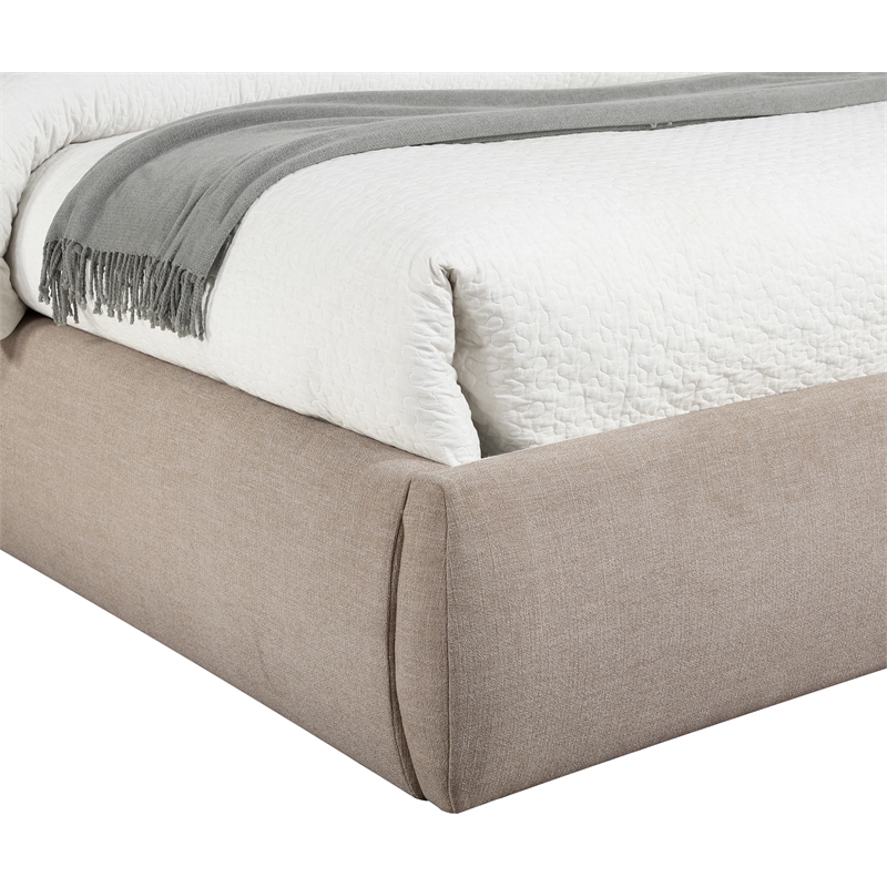 Bowery Hill Contemporary Upholstered Beige Linen Textured Fabric Queen Bed