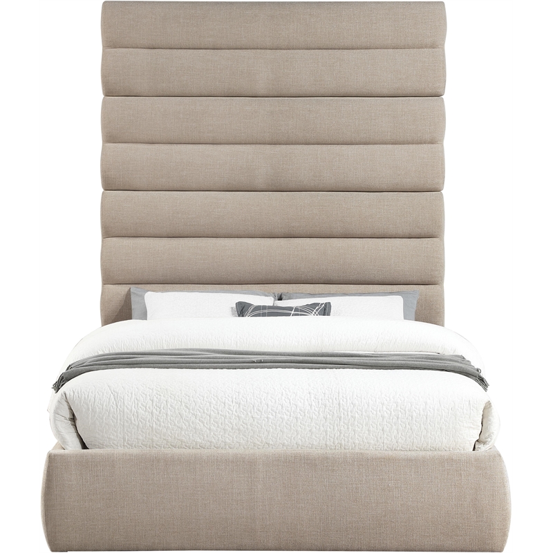 Bowery Hill Contemporary Upholstered Beige Linen Textured Fabric Queen Bed