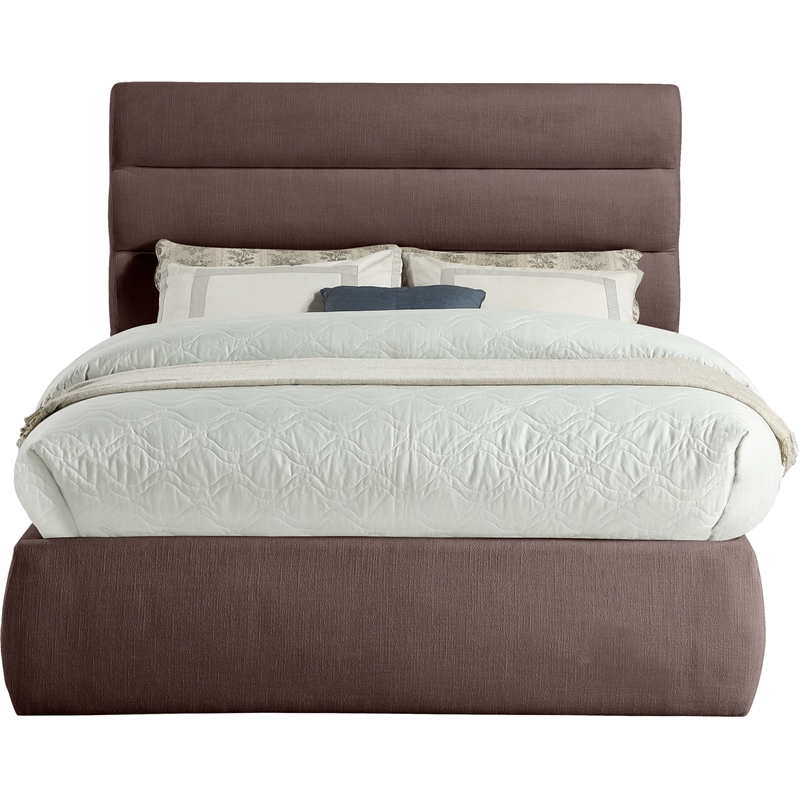 Bowery Hill Contemporary Upholstered Brown Linen Textured Fabric Full Bed