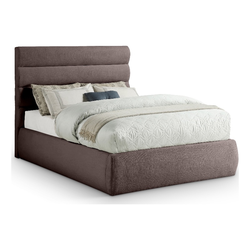 Bowery Hill Contemporary Upholstered Brown Linen Textured Fabric Full Bed
