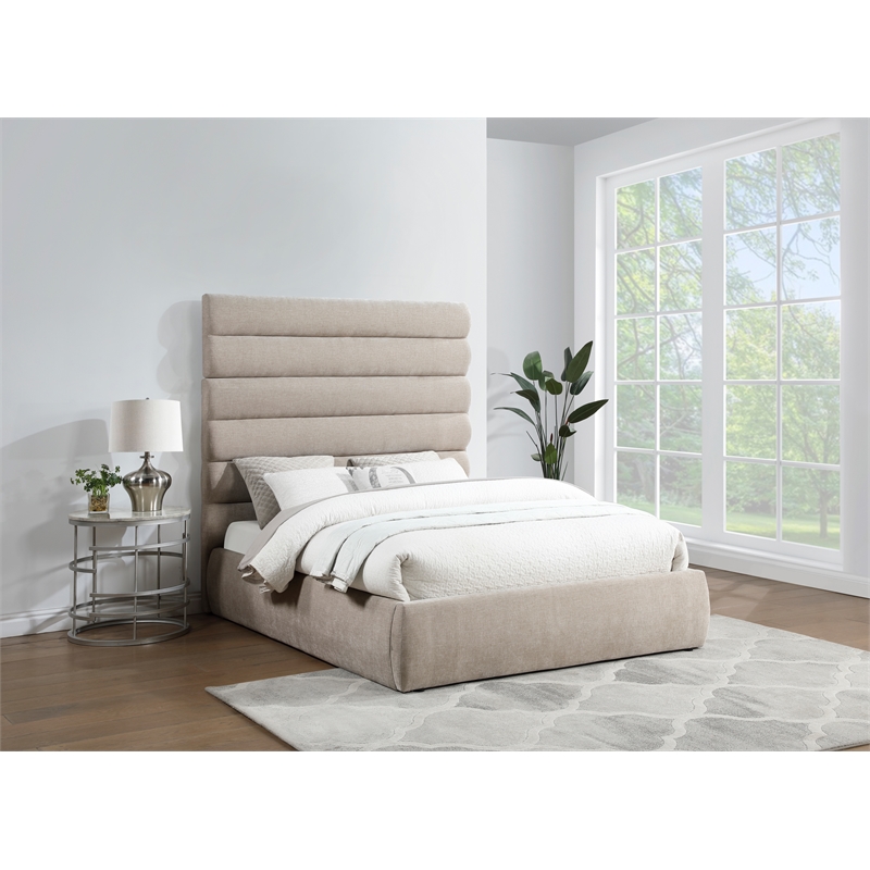 Bowery Hill Contemporary Soft Beige Chenille Fabric Queen Bed
