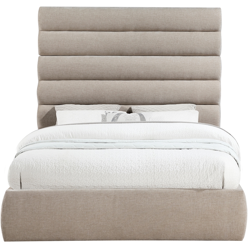 Bowery Hill Contemporary Soft Beige Chenille Fabric Queen Bed