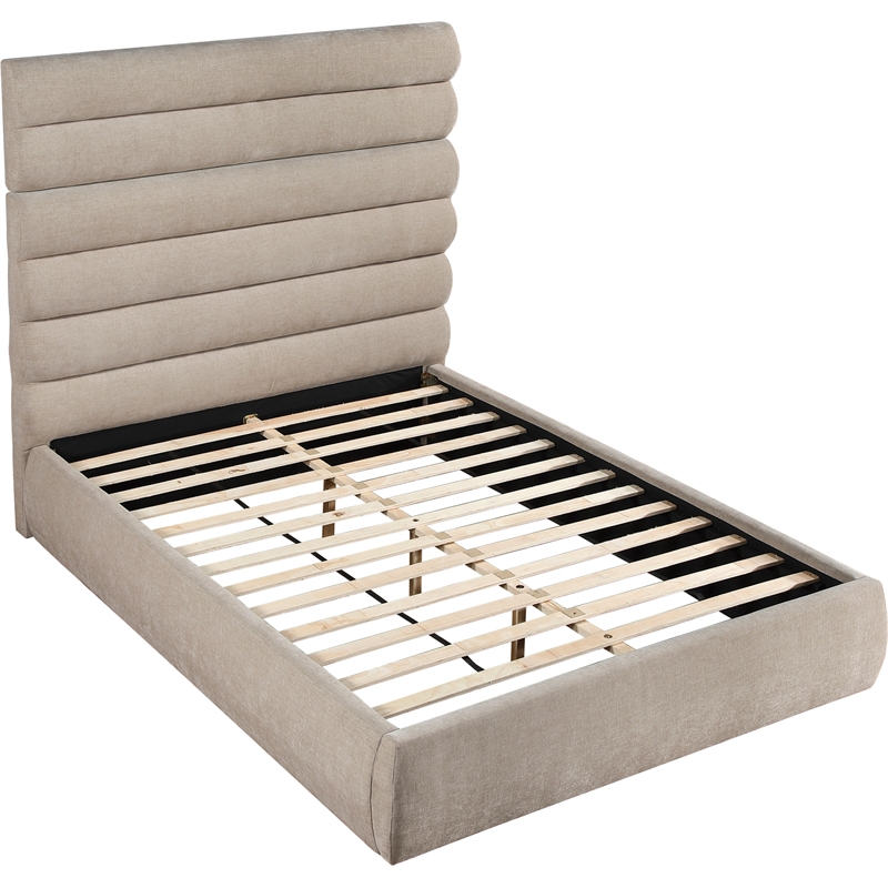Bowery Hill Contemporary Soft Beige Chenille Fabric Queen Bed