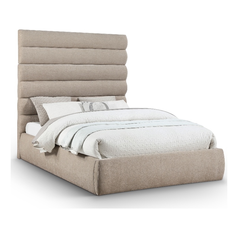 Bowery Hill Contemporary Soft Beige Chenille Fabric Queen Bed