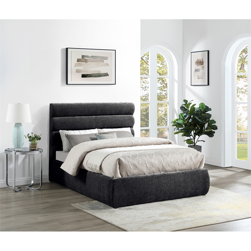 Bowery Hill Contemporary Soft Black Chenille Fabric Full Bed