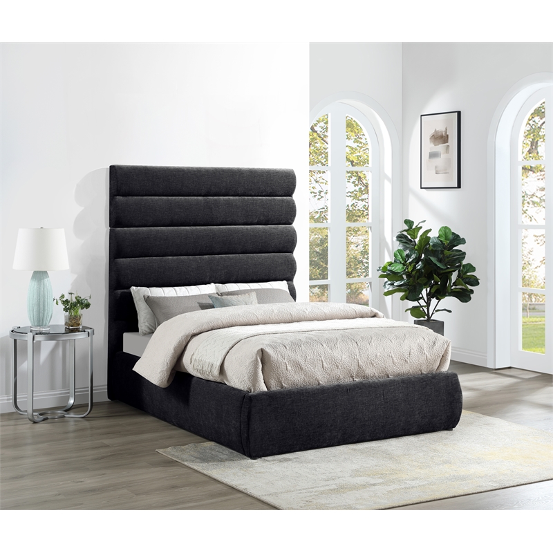 Bowery Hill Contemporary Soft Black Chenille Fabric Full Bed