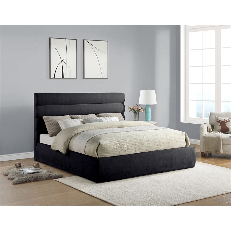 Bowery Hill Contemporary Soft Black Chenille Fabric King Bed