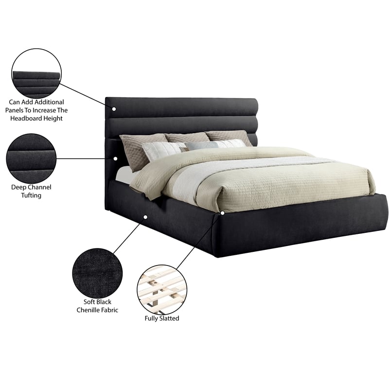 Bowery Hill Contemporary Soft Black Chenille Fabric King Bed