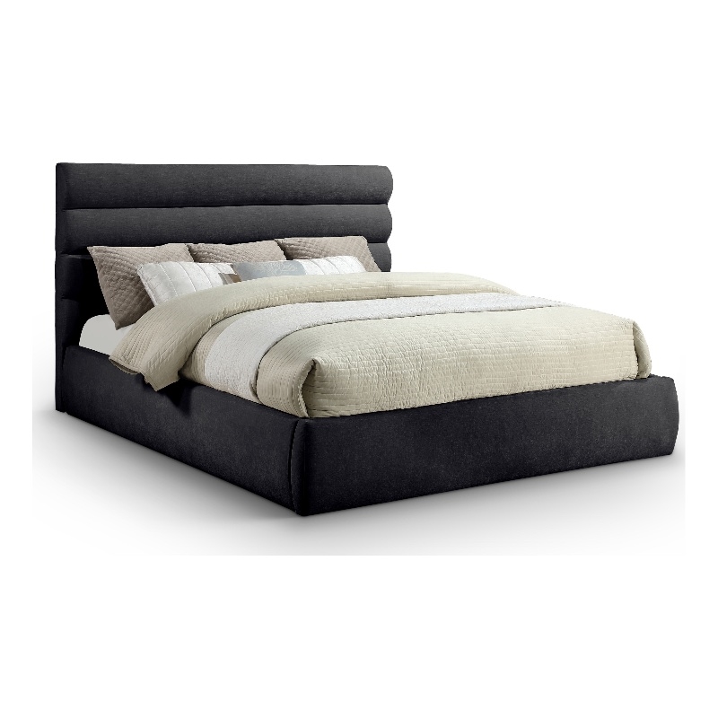 Bowery Hill Contemporary Soft Black Chenille Fabric King Bed
