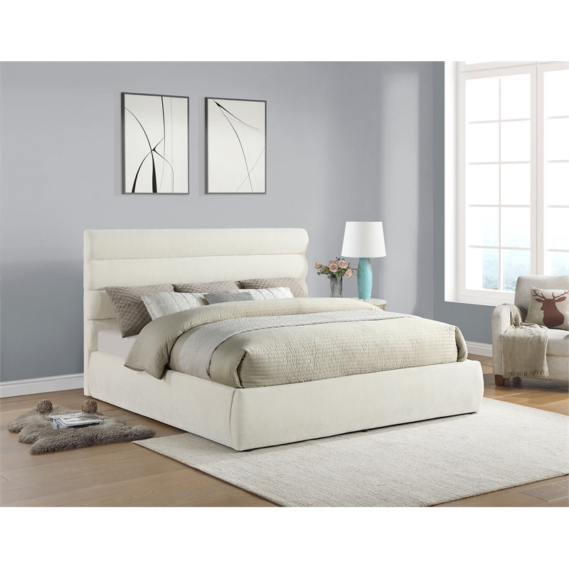 Bowery Hill Contemporary Soft Cream Chenille Fabric King Bed