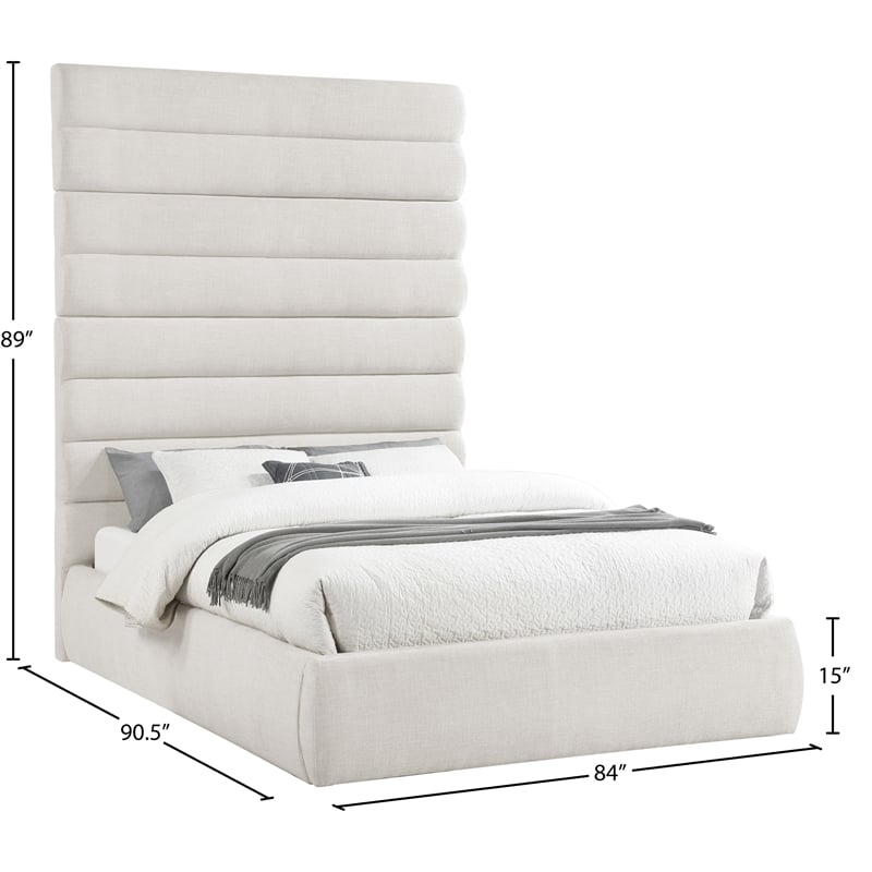 Bowery Hill Contemporary Upholstered Cream Linen Textured Fabric Queen Bed