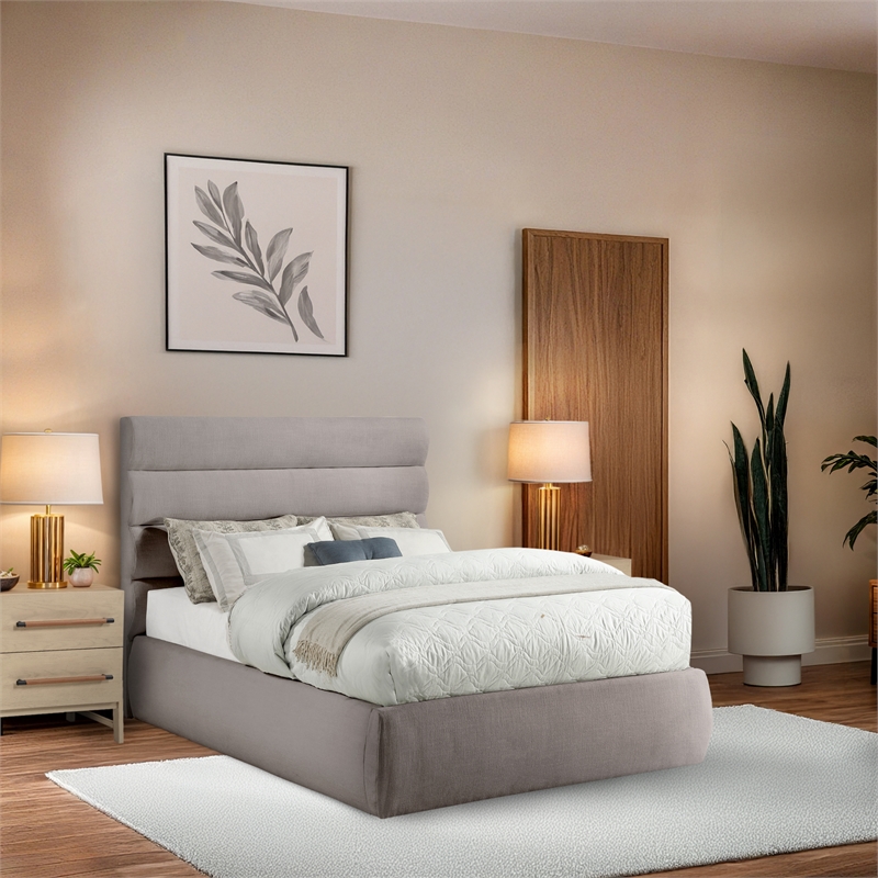 Bowery Hill Contemporary Upholstered Taupe Linen Textured Fabric Full Bed