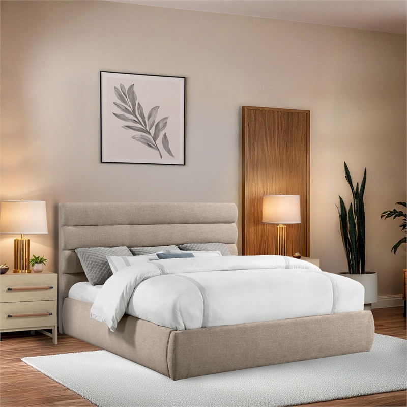 Bowery Hill Contemporary Upholstered Taupe Linen Textured Fabric King Bed