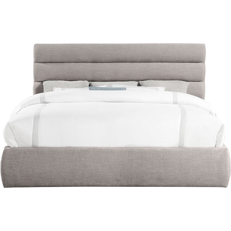 Bowery Hill Contemporary Upholstered Taupe Linen Textured Fabric King Bed