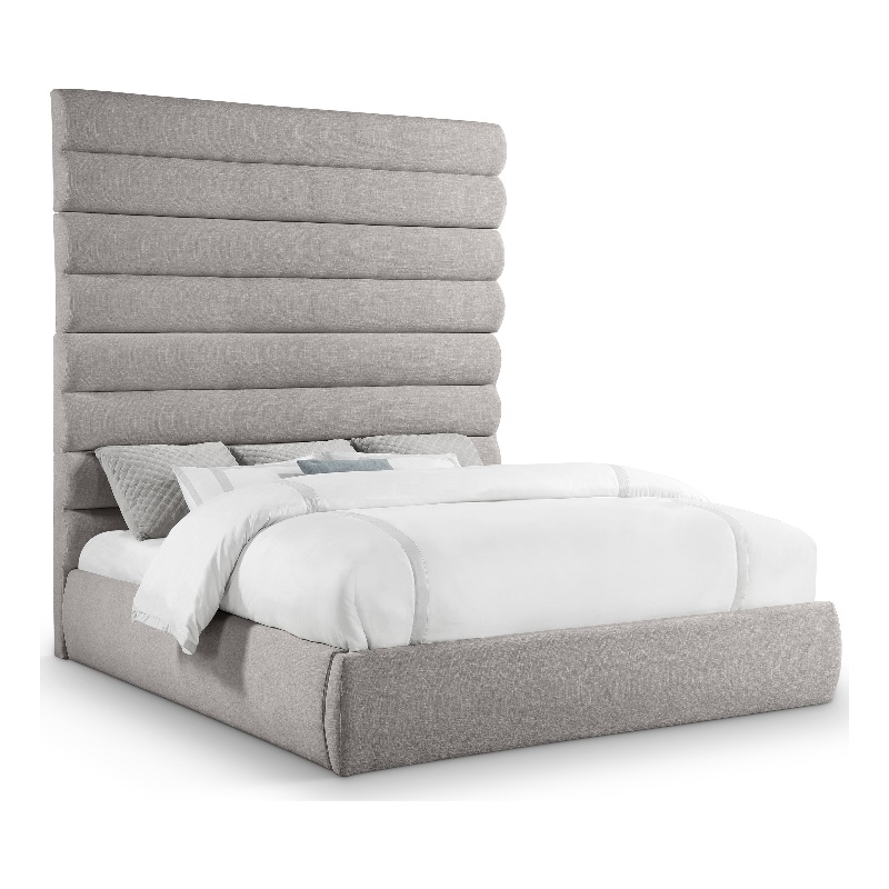 Bowery Hill Contemporary Upholstered Taupe Linen Textured Fabric King Bed