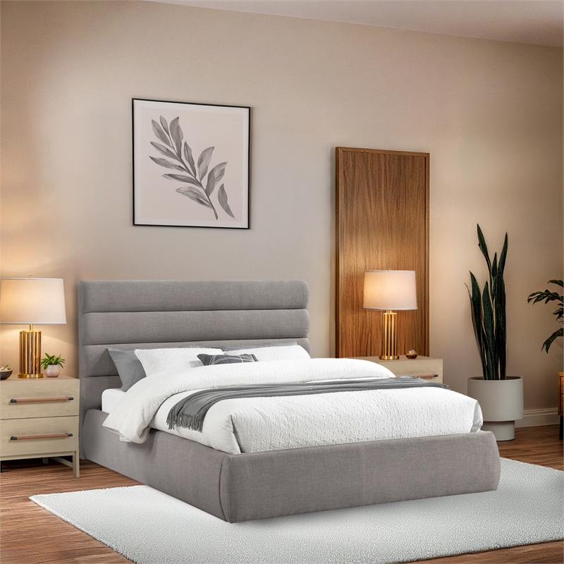 Bowery Hill Contemporary Upholstered Taupe Linen Textured Fabric Queen Bed