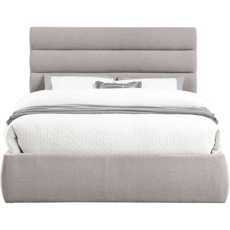 Bowery Hill Contemporary Upholstered Taupe Linen Textured Fabric Queen Bed