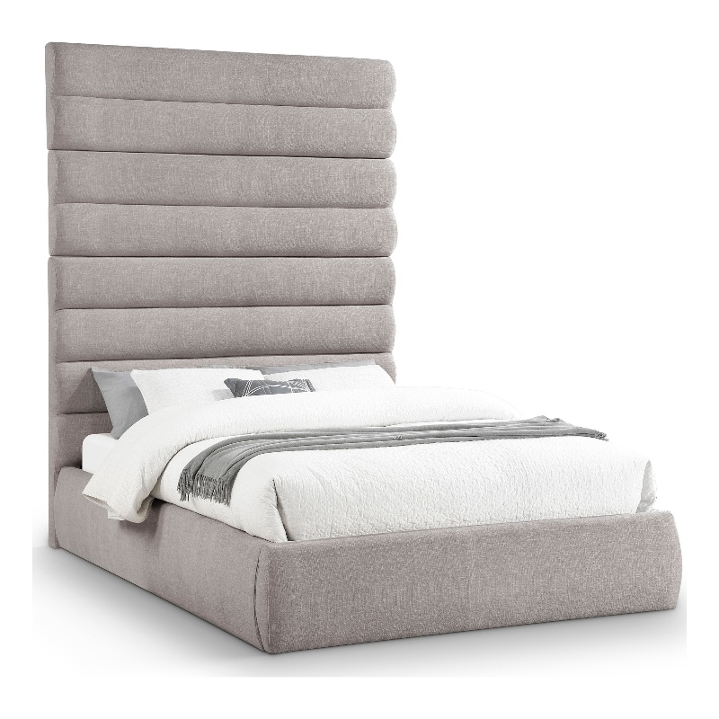 Bowery Hill Contemporary Upholstered Taupe Linen Textured Fabric Queen Bed
