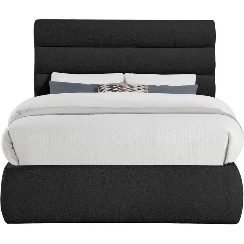 Bowery Hill Contemporary Deep Channel Tufted Rich Black Boucle Fabric Full Bed