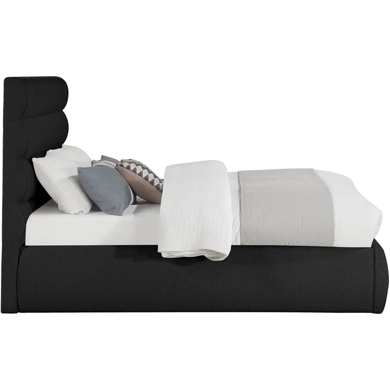 Bowery Hill Contemporary Deep Channel Tufted Rich Black Boucle Fabric Full Bed