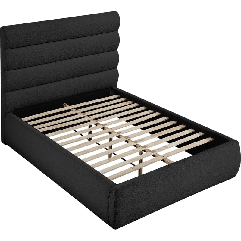 Bowery Hill Contemporary Deep Channel Tufted Rich Black Boucle Fabric Full Bed