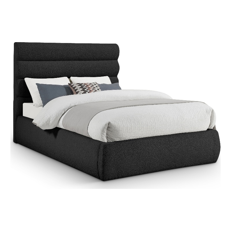 Bowery Hill Contemporary Deep Channel Tufted Rich Black Boucle Fabric Full Bed