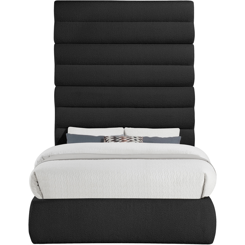 Bowery Hill Contemporary Deep Channel Tufted Rich Black Boucle Fabric Full Bed