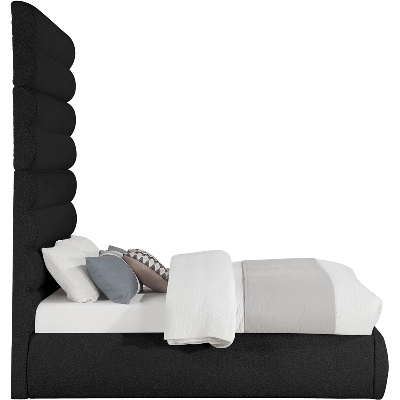 Bowery Hill Contemporary Deep Channel Tufted Rich Black Boucle Fabric Full Bed