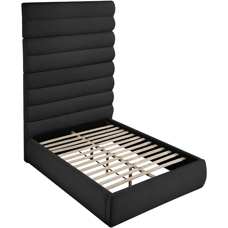 Bowery Hill Contemporary Deep Channel Tufted Rich Black Boucle Fabric Full Bed