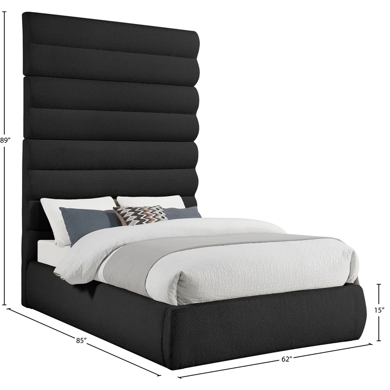 Bowery Hill Contemporary Deep Channel Tufted Rich Black Boucle Fabric Full Bed